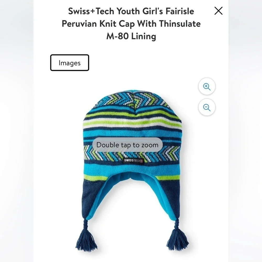 Swiss+Tech‎ Youth Girl's Fairisle Peruvian Knit Cap With Thinsulate M-80 Lining.